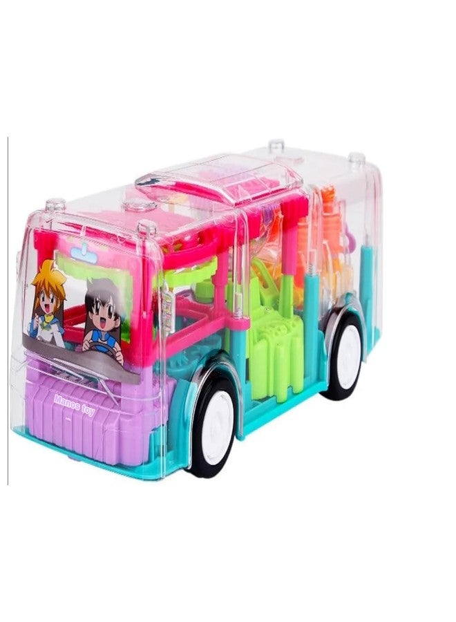 Manos Musical Bus Toy for Kids, 3D Bus Toy with 360 Degree Rotation, Gear Transparent Bus Toy with Light & Sound Effects for 1-7 Years Boys, Kids - Multicolor - Image 1